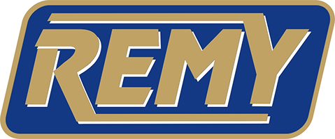 Logo REMY z nazwą marki w wyrazistej niebiesko-złotej identyfikacji wizualnej